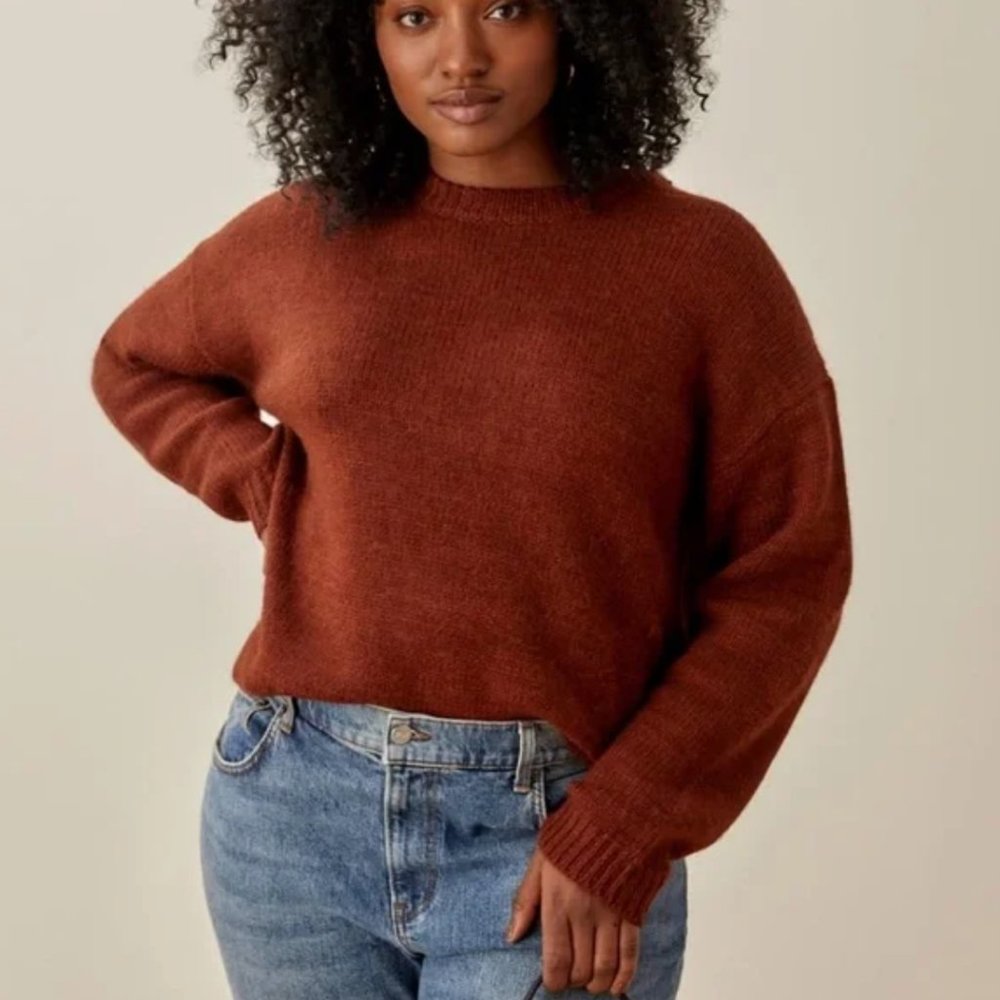 Reformation Jour Oversized Crew Sweater - Cinnamon - Brown - Maroon